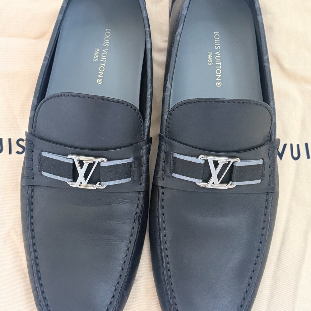 Authentic used Louis Vuitton Dark Gray Leather Loafers